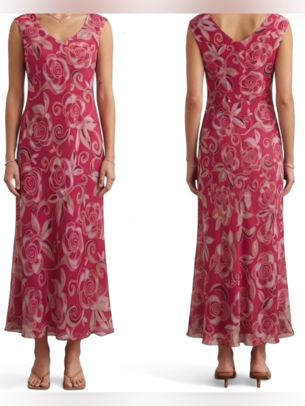 Vintage Sangria Size 10 Pink & Red Floral Rose Print Dress
